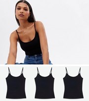 New Look 3 Pack Black Strappy Camis